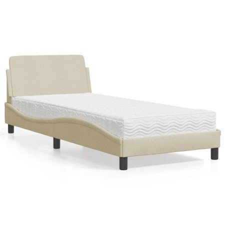 Cama con colchón tela color crema 90x190 cm en Camas y somieres | Comprar online en Foro24