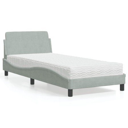 Cama con colchón terciopelo gris claro 90x190 cm en Camas y somieres | Comprar online en Foro24