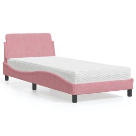 Cama con colchón terciopelo rosa 90x190 cm Cama con colchón terciopelo rosa 90x190 cm
