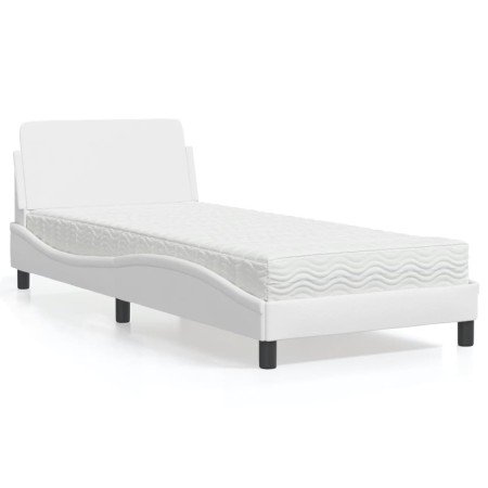 Cama con colchón cuero sintético blanco 90x190 cm