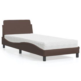 Cama con colchón cuero sintético marrón 90x190 cm Cama con colchón cuero sintético marrón 90x190 cm