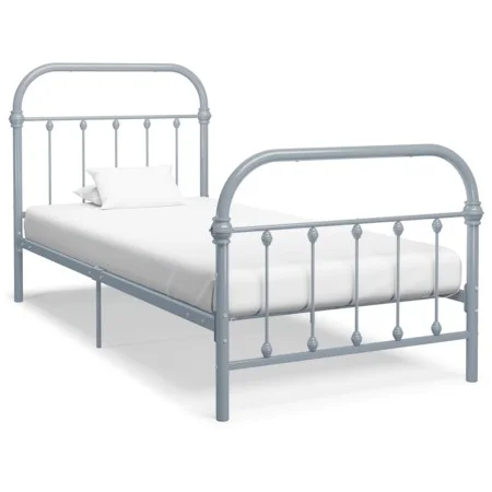 Gray metal bed frame 100x200 cm by vidaXL, Beds and slatted bases - Ref: Foro24-284505, Price: 76,86 €, Discount: %