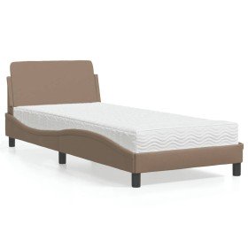 Cama con colchón cuero sintético capuchino 90x190 cm Cama con colchón cuero sintético capuchino 90x190 cm