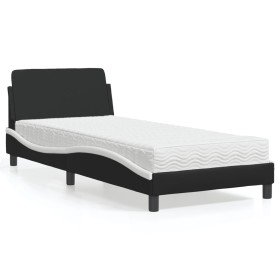 Cama con colchón cuero sintético negro y blanco 90x190 cm Cama con colchón cuero sintético negro y blanco 90x190 cm