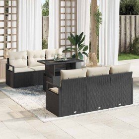 Conjunto de sofá de jardín 7 pcs Negro y crema 100 x 55 x 73 cm