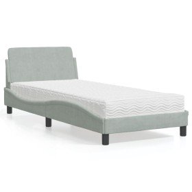 Cama con colchón terciopelo gris claro 90x200 cm en Camas y somieres | Comprar online en Foro24