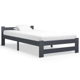 Dark gray solid pine wood bed frame 100x200 cm by vidaXL, Beds and slatted bases - Ref: Foro24-322020, Price: 88,26 €, Discou...