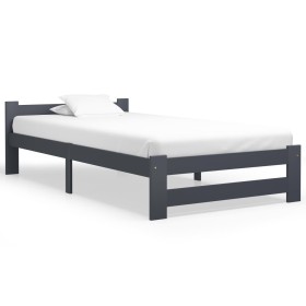 Estructura de cama madera maciza de pino gris oscuro 100x200 cm de vidaXL, Camas y somieres - Ref: Foro24-322020, Precio: 89,...