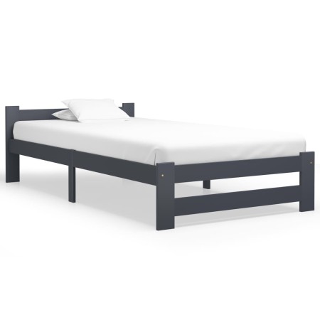 Dark gray solid pine wood bed frame 100x200 cm by vidaXL, Beds and slatted bases - Ref: Foro24-322020, Price: 89,41 €, Discou...
