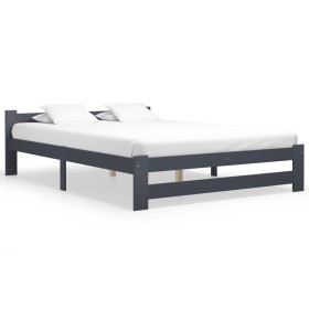 Dark gray solid pine wood bed frame 140x200 cm by vidaXL, Beds and slatted bases - Ref: Foro24-322022, Price: 121,06 €, Disco...