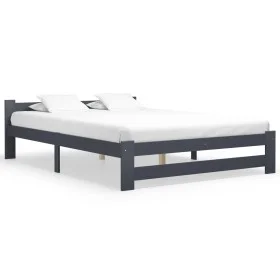 Estructura de cama madera maciza de pino gris oscuro 140x200 cm de vidaXL, Camas y somieres - Ref: Foro24-322022, Precio: 119...