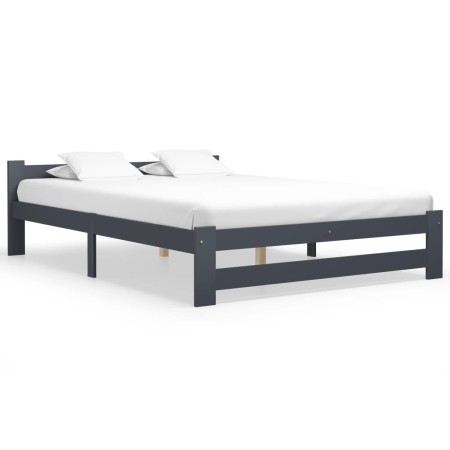 Estructura de cama madera maciza de pino gris oscuro 140x200 cm de vidaXL, Camas y somieres - Ref: Foro24-322022, Precio: 120...