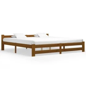 Solid pine wood bed frame honey brown 200x200 cm by vidaXL, Beds and slatted bases - Ref: Foro24-322011, Price: 102,77 €, Dis...