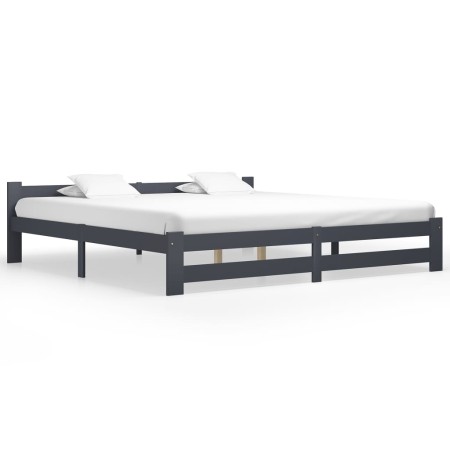Estructura de cama madera maciza de pino gris oscuro 200x200 cm de vidaXL, Camas y somieres - Ref: Foro24-322025, Precio: 120...