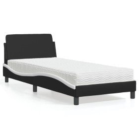 Cama con colchón cuero sintético negro y blanco 90x200 cm Cama con colchón cuero sintético negro y blanco 90x200 cm