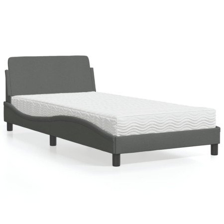 Cama con colchón tela gris oscuro 100x200 cm en Camas y somieres | Comprar online en Foro24