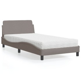 Cama con colchón tela gris taupe 100x200 cm