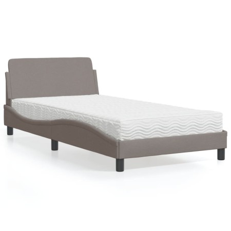 Cama con colchón tela gris taupe 100x200 cm