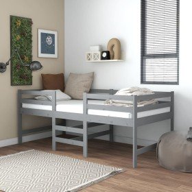 Cama de altura media con colchón madera pino gris 