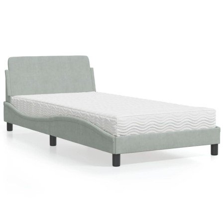 Cama con colchón terciopelo gris claro 100x200 cm en Camas y somieres | Comprar online en Foro24