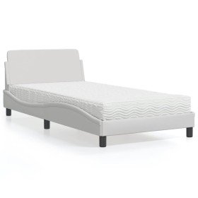 Cama con colchón cuero sintético blanco 100x200 cm