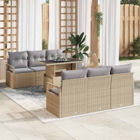 Conjunto de sofá de jardín con cojín 7 pcs beige y gris claro Conjunto de sofá de jardín con cojín 7 pcs beige y gris claro