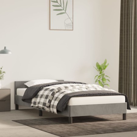 Light gray velvet bed frame with headboard 90x200 cm by vidaXL, Beds and slatted bases - Ref: Foro24-347549, Price: 91,80 €, ...