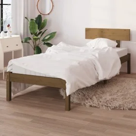 Honey brown single pine wood bed frame 90x190 cm by vidaXL, Beds and slatted bases - Ref: Foro24-810115, Price: 84,70 €, Disc...