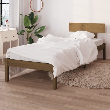 Honey brown single pine wood bed frame 90x190 cm by vidaXL, Beds and slatted bases - Ref: Foro24-810115, Price: 98,43 €, Disc...