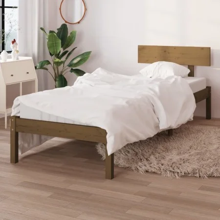 Honey brown single pine wood bed frame 90x190 cm by vidaXL, Beds and slatted bases - Ref: Foro24-810115, Price: 84,70 €, Disc...
