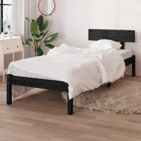 Black single solid pine wood bed frame 90x190cm by vidaXL, Beds and slatted bases - Ref: Foro24-810116, Price: 78,40 €, Disco...