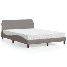 Cama con colchón tela gris taupe 140x190 cm Cama con colchón tela gris taupe 140x190 cm
