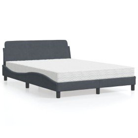 Cama con colchón terciopelo gris oscuro 140x190 cm Cama con colchón terciopelo gris oscuro 140x190 cm