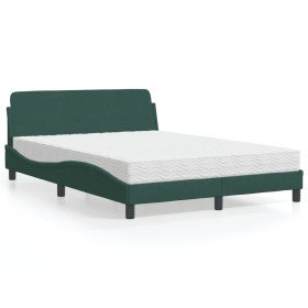Cama con colchón terciopelo verde oscuro 140x190 cm Cama con colchón terciopelo verde oscuro 140x190 cm