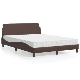 Cama con colchón cuero sintético marrón 140x190 cm Cama con colchón cuero sintético marrón 140x190 cm