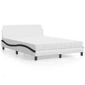 Cama con colchón cuero sintético blanco y negro 140x190 cm en Camas y somieres | Comprar online en Foro24