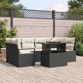 Conjunto de sofá de jardín 7 pcs Negro y crema 100 x 55 x 73 cm