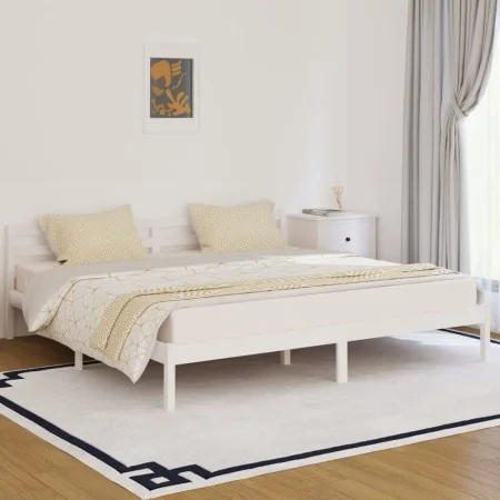 Solid white pine wood bed frame 200x200 cm by vidaXL, Beds and slatted bases - Ref: Foro24-810451, Price: 95,49 €, Discount: %