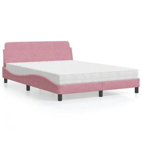 Cama con colchón terciopelo rosa 140x200 cm Cama con colchón terciopelo rosa 140x200 cm