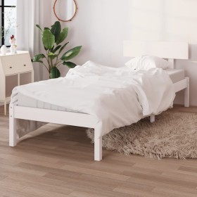 Massives Bettgestell aus weißem Kiefernholz, 100 x 200 cm von vidaXL, Betten und Lattenroste - Ref: Foro24-810138, Preis: 103...