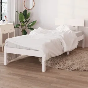 Solid white pine wood bed frame 100x200 cm by vidaXL, Beds and slatted bases - Ref: Foro24-810138, Price: 75,42 €, Discount: %