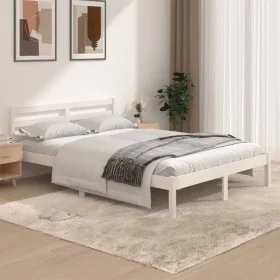 Massives Bettgestell aus weißem Kiefernholz, 135 x 190 cm von vidaXL, Betten und Lattenroste - Ref: Foro24-810406, Preis: 103...