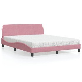 Cama con colchón terciopelo rosa 160x200 cm Cama con colchón terciopelo rosa 160x200 cm
