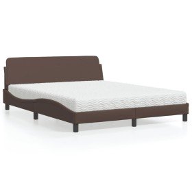 Cama con colchón cuero sintético marrón 160x200 cm en Camas y somieres | Comprar online en Foro24