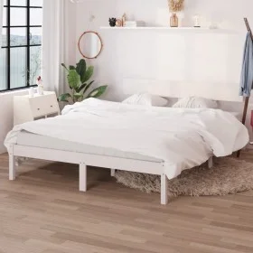Solid white pine wood bed frame 135x190 cm by vidaXL, Beds and slatted bases - Ref: Foro24-810123, Price: 108,94 €, Discount: %