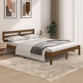 Estructura de cama madera maciza de pino marrón miel 135x190 cm