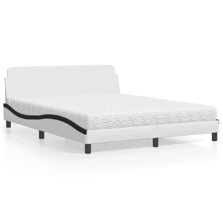 Cama con colchón cuero sintético blanco y negro 160x200 cm en Camas y somieres | Comprar online en Foro24