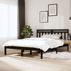 Estructura de cama de madera maciza de pino negro 140x190 cm