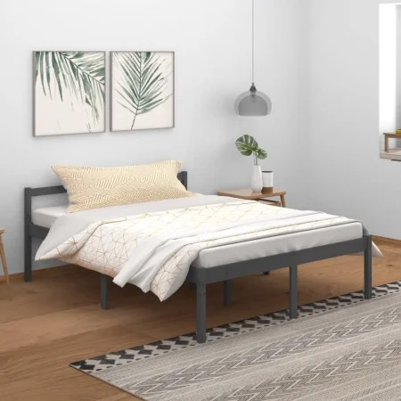 Cama para personas mayores madera maciza pino gris 150x200 cm de vidaXL, Camas y somieres - Ref: Foro24-810621, Precio: 124,5...