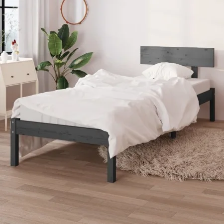 Gray single solid pine wood bed frame 90x190cm by vidaXL, Beds and slatted bases - Ref: Foro24-810114, Price: 79,93 €, Discou...